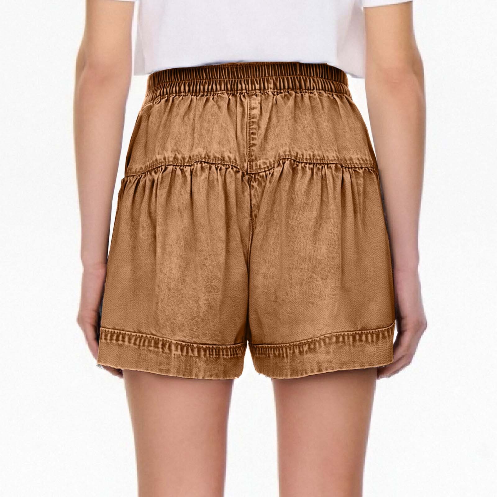 thumbnail image 3 of Pantalones cortos vaqueros con volantes y bolsillos para mujer, con cintura elástica, ligeros y cómodos, ideales para el verano., 3 of 6